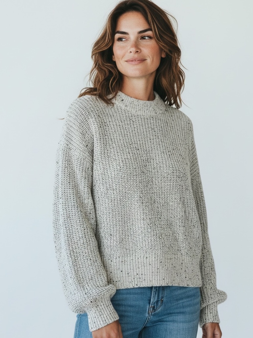 H&M Cream/black Speckled Shaker-Knit Cotton Sweater – Size Small